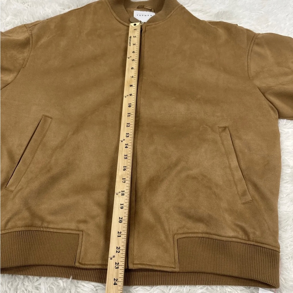 Topman Men’s Large Faux Suede Bomber Jacket - Tan - Picture 4 of 8